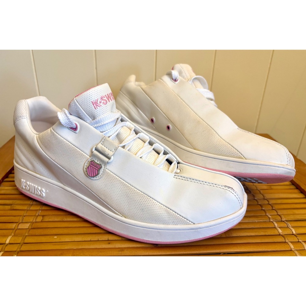 K-Swiss Lozan Tongue Twister Womens White Pink Leather Athletic Shoes Sz. 11